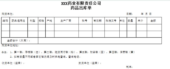 藥品出貨單格式